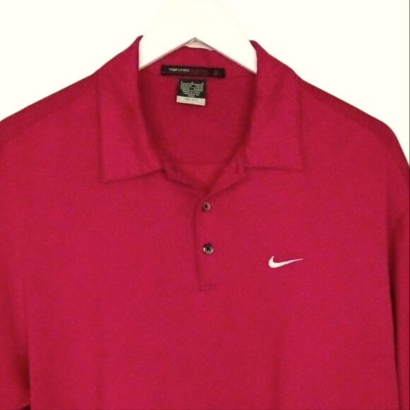 Tiger Woods Red Nike Short Sleeve Polo Shirt size Large Dri-Fit - Picture 3 of 14
